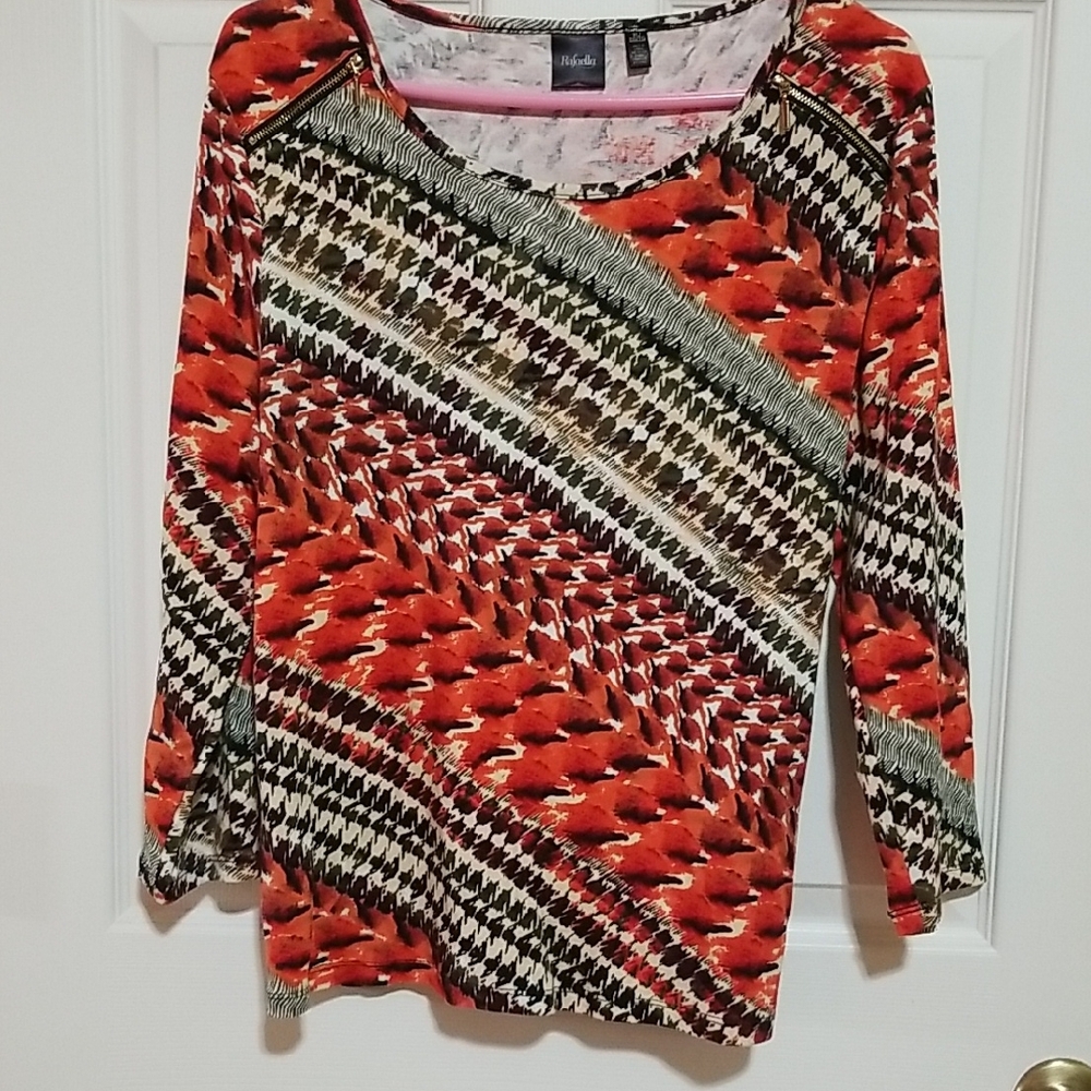 Rafaella Vibrant Red and Black Geometric Blouse